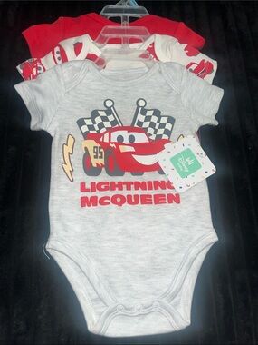 Disney Lightning 3piece McQueen Gray and Red Baby Bodysuit